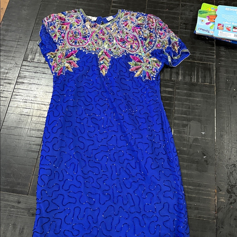 Laurence Kazar Blue Multicolor Embellished Top